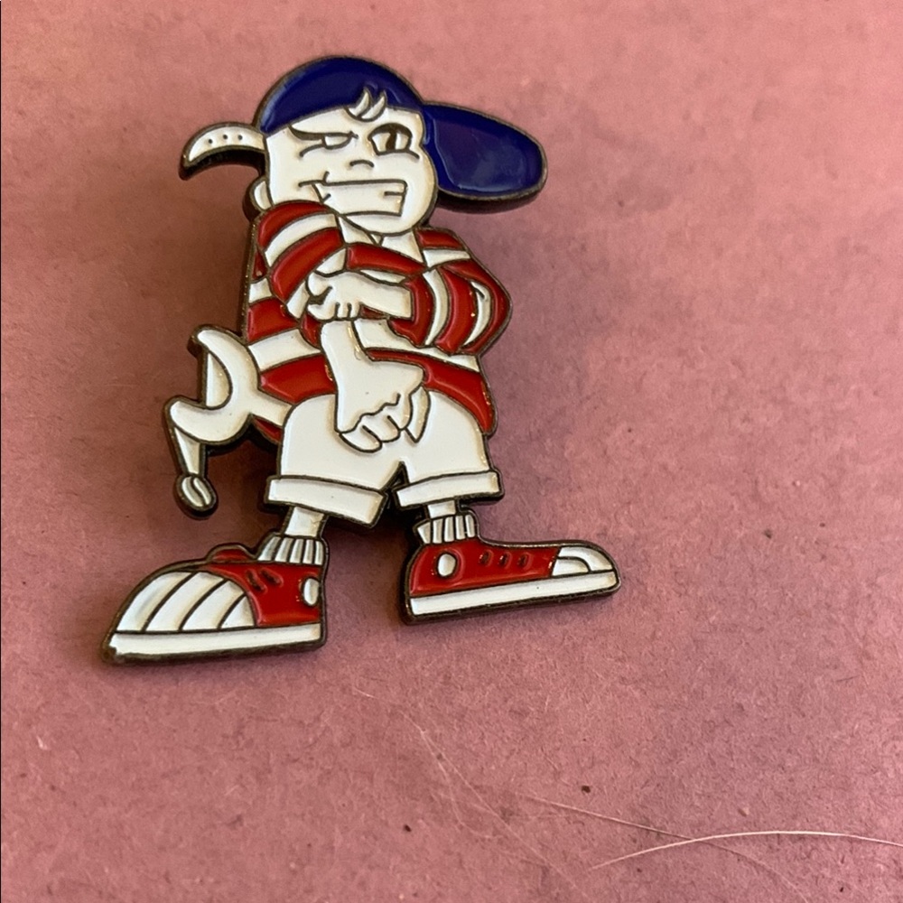 Red and Blue Cartoon Character Enamel Pin